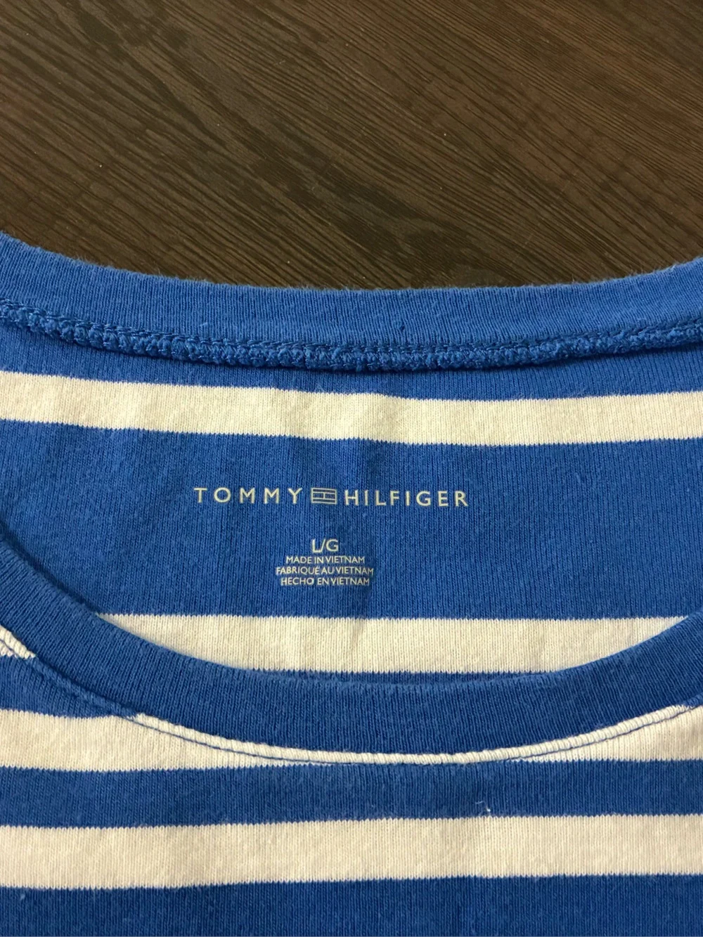Tommy Hilfiger Women’s Blue & White Striped Crewneck Tee (L)